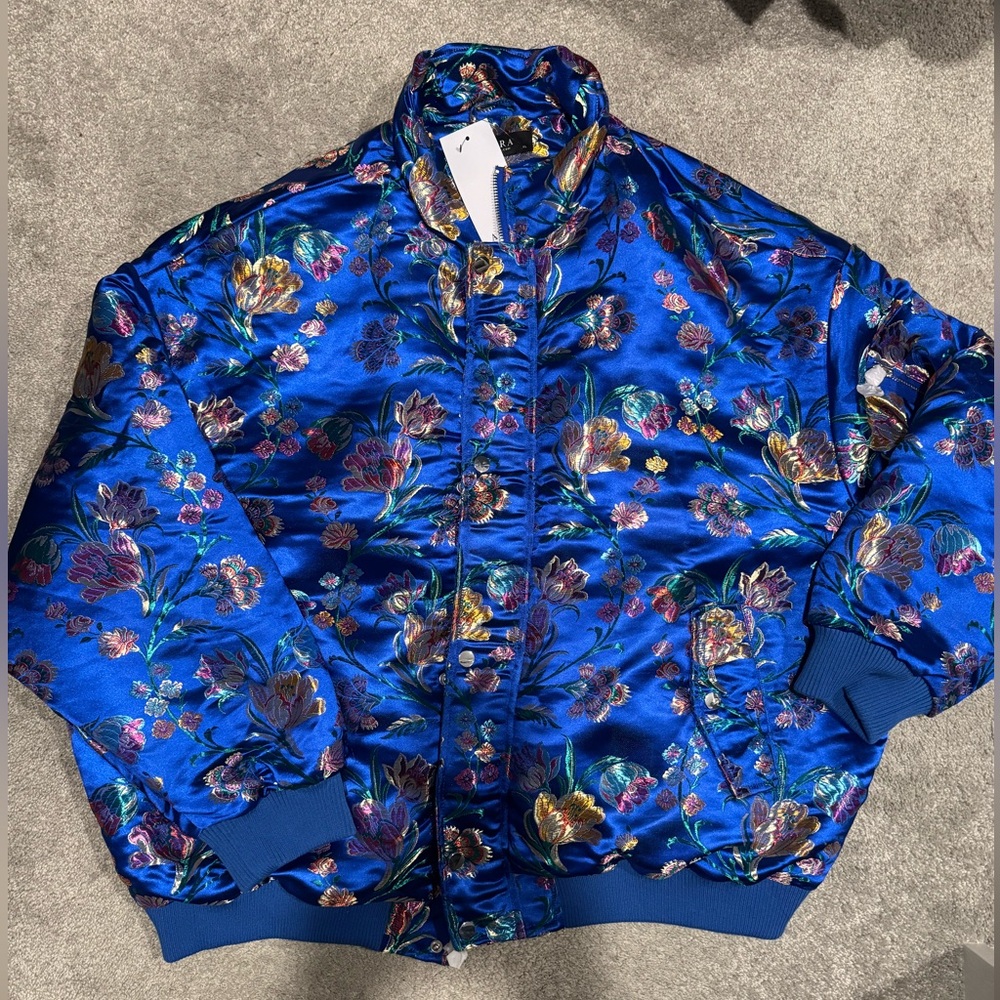 AKIRA Blue Floral Bomber Jacket